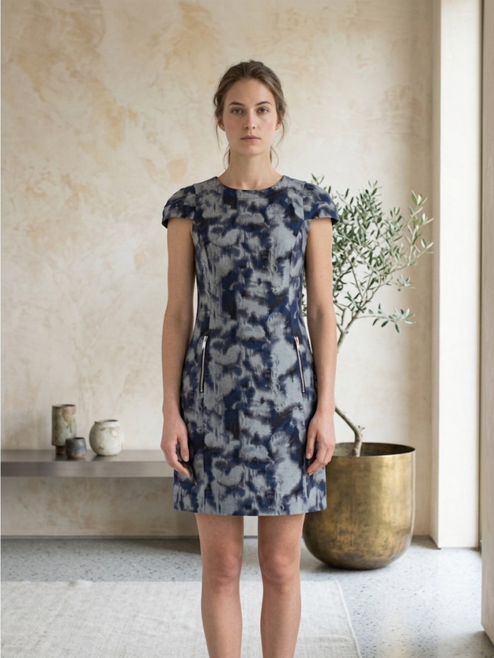 Michael Kors Blue Gray Abstract Print Fit & Flare Dress Size 4